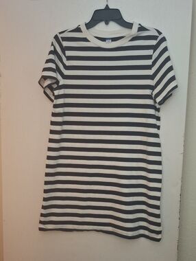 Old Navy Charcoal and White Striped Tee-Style Dress